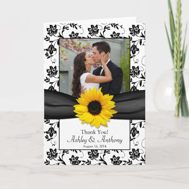 Carte de remerciements Sunflower Mariage damassé (Devant)