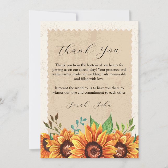 Carte De Remerciements Sunflower Rustic Floral (Devant)