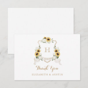 Carte De Remerciements Sunflowers Blanc Hydrangea Crest Mariage Monogramm