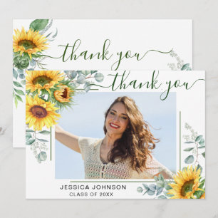 Carte De Remerciements Sunflowers Eucalyptus Rustic PHOTO Graduation 