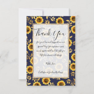 Carte De Remerciements Sunny Yellow Gold Navy Feuille Motif