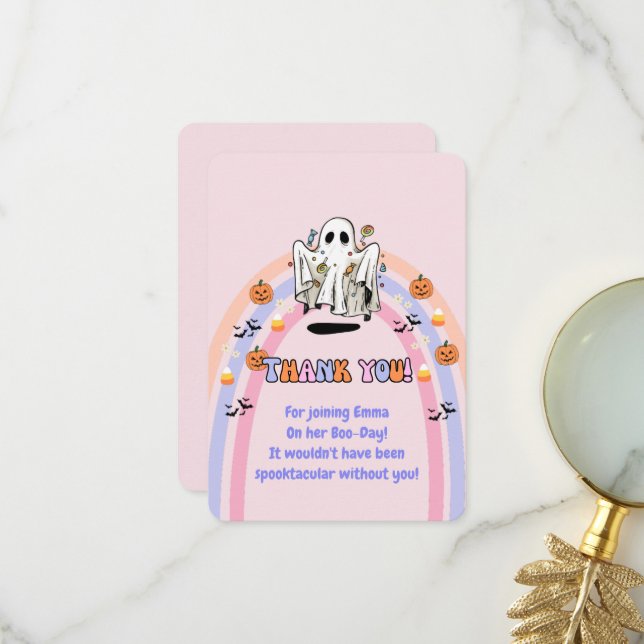 Carte De Remerciements Super Ghost Trick ou traiter Halloween Anniversair (Devant/Arrière en situation)