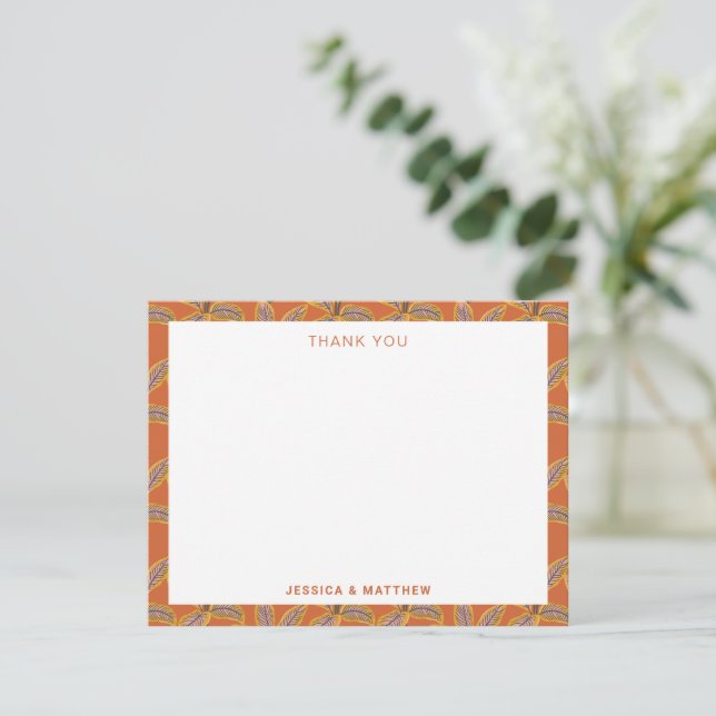 Carte De Remerciements Super palmiers tropicaux brûlés Orange Mariage (Debout devant)