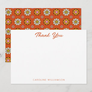 Carte De Remerciements Super Retro 60s Botanique Orange Rose Personnalisé