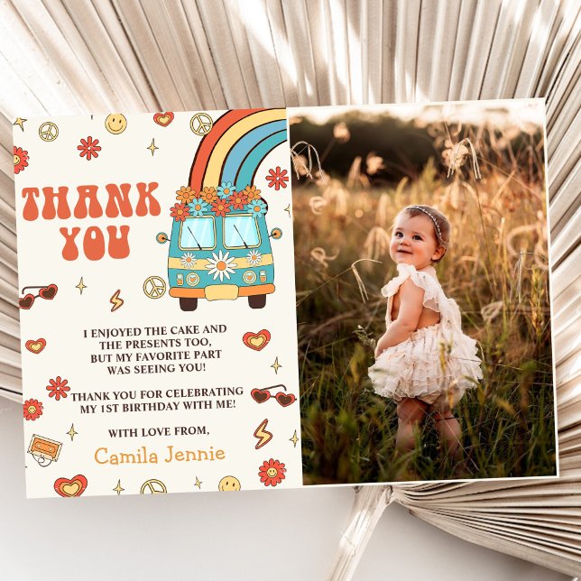 Carte De Remerciements Super Retro Rainbow 1er Anniversaire Photo (Créateur téléchargé)