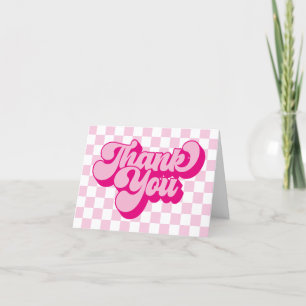 Carte De Remerciements Super Retro rose et blanc chèque 1er anniversaire