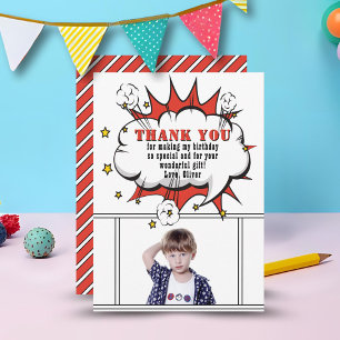 Carte De Remerciements Superhero Comic Speech Bubble Boy Anniversaire