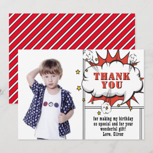 Carte De Remerciements Superhero Comic Speech Cloud Boy Photo Anniversair