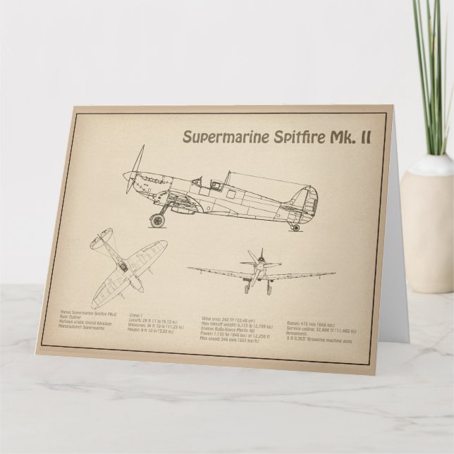 Carte De Remerciements Supermarine Spitfire - Plan directeur de l'avion S (Devant)