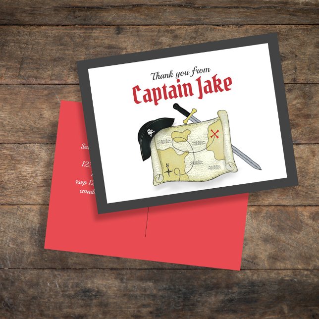 Carte de remerciements sur mesure Pirate de l'enfa (Pirate Birthday Party Custom Invitation Template.)