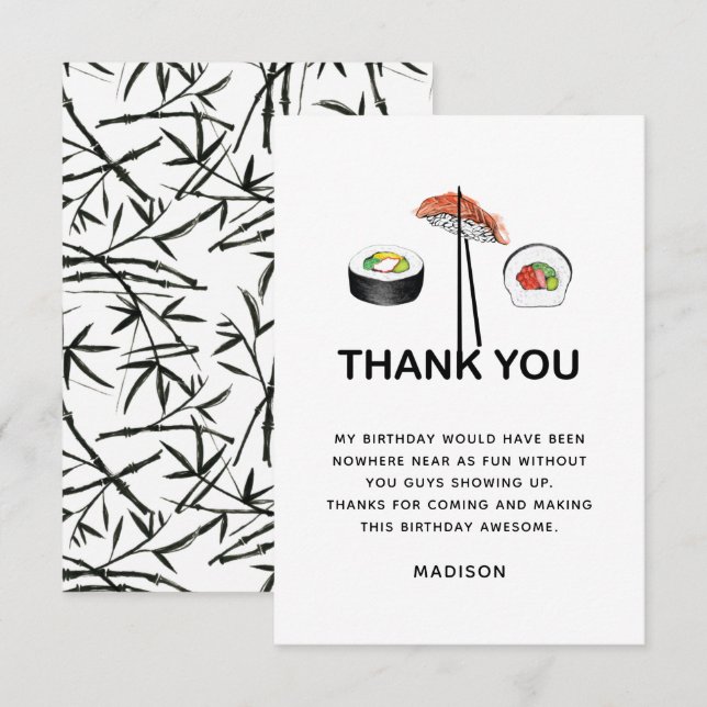 Carte De Remerciements Sushi Anniversaire Fête Moderne Personnalisé (Devant / Derrière)