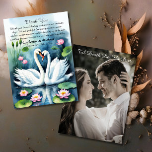 Carte De Remerciements Swan In Lotus Pond Code QR Mariage