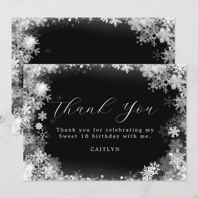 Carte De Remerciements Sweet 16 Anniversaire Wonderland Snowflake (Devant / Derrière)