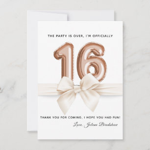 Carte De Remerciements Sweet 16 Ballons Roses en or de luxe