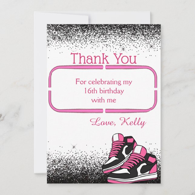 Carte De Remerciements Sweet 16 Basket Anniversaire, Parties scintillant (Devant)