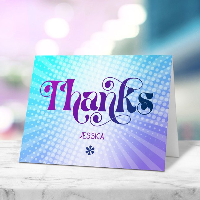 Carte De Remerciements Sweet 16 bleu violet dégradé Super gras rétro (Créateur téléchargé)