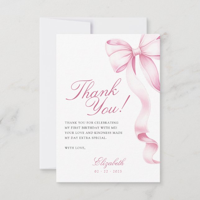 Carte De Remerciements Sweet 16 Pink Bow Thank You Card (Devant)