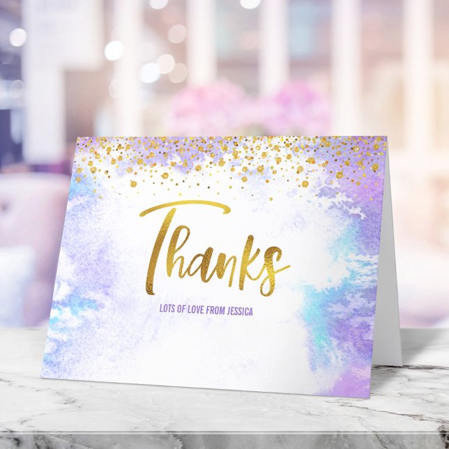 Carte De Remerciements Sweet 16 Purple Aquarelle Or Fille Anniversaire (Créateur téléchargé)