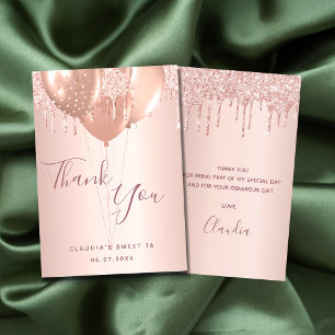 Carte De Remerciements Sweet 16 rose or parties scintillant gouttes ballo