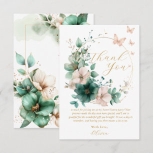 Carte De Remerciements Sweet 16 Seize Papillons Floraux Émeraude Vert