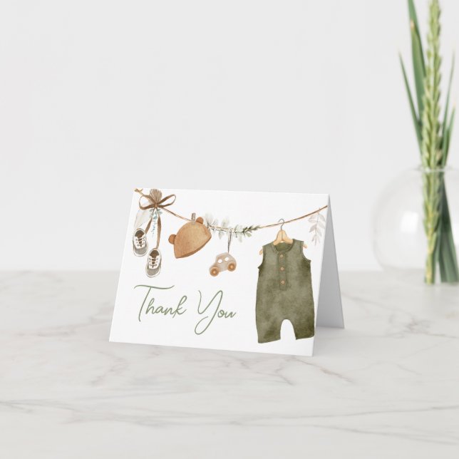 Carte De Remerciements Sweet Baby Boy Boho Vêtements Baby shower (Devant)