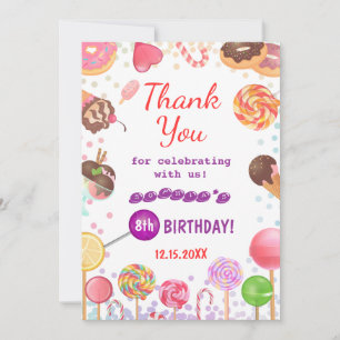 Carte De Remerciements Sweet Candy Land Anniversaire Crème glacée Fête Do