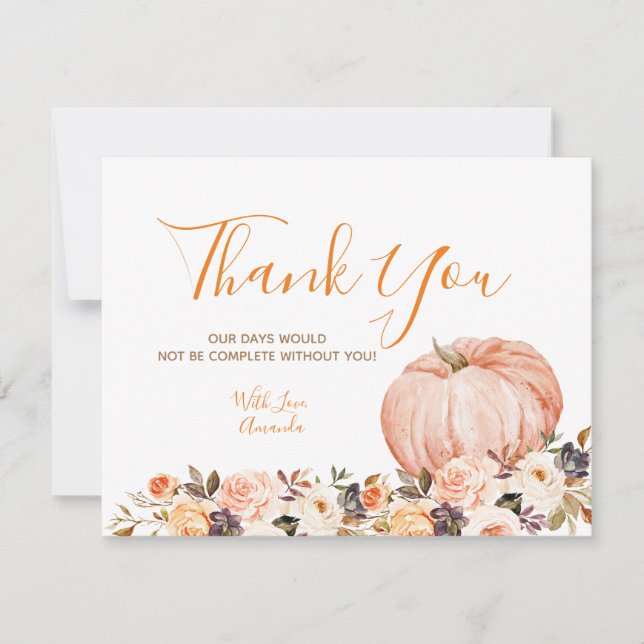 Carte De Remerciements Sweet Citrouille Rustique Floral 1er anniversaire (Devant)
