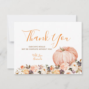 Carte De Remerciements Sweet Citrouille Rustique Floral 1er anniversaire