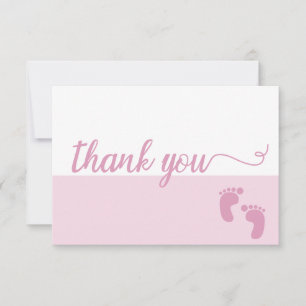Carte De Remerciements Sweet Cute Simple Pink Script bébé douche