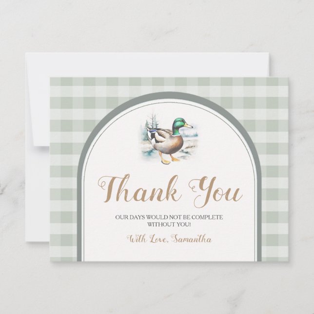 Carte De Remerciements Sweet Little Cankling Mallard En vichy Baby shower (Devant)