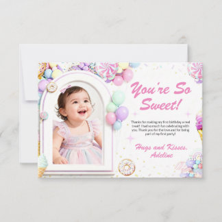 Carte De Remerciements Sweet One First Birthday Thank You Card with photo