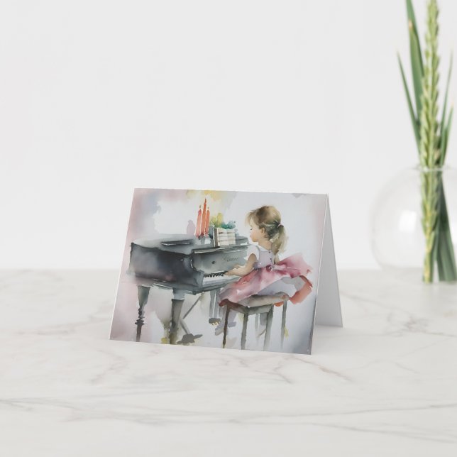 Carte De Remerciements Sweet Pianist Petite fille jouant Piano Card (Devant)
