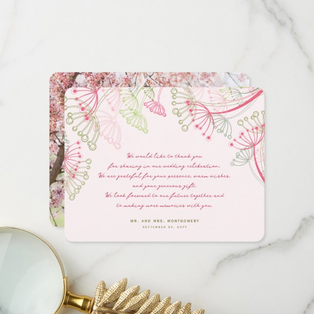 Carte De Remerciements Sweet Pink Dandelion Flowers Spring Wedding Photo (Devant/Arrière en situation)