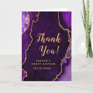 Carte De Remerciements Sweet sixteen d'agate violet et or