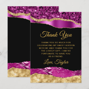Carte De Remerciements Sweet sixteen de larmes violet et doré