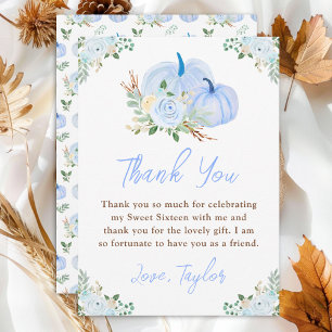 Carte De Remerciements Sweet sixteen Floral Citrouille bleu