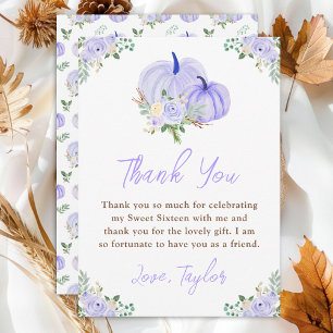 Carte De Remerciements Sweet sixteen floral Citrouille violet