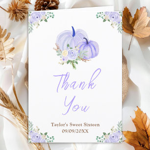 Carte De Remerciements Sweet sixteen floral Citrouille violet