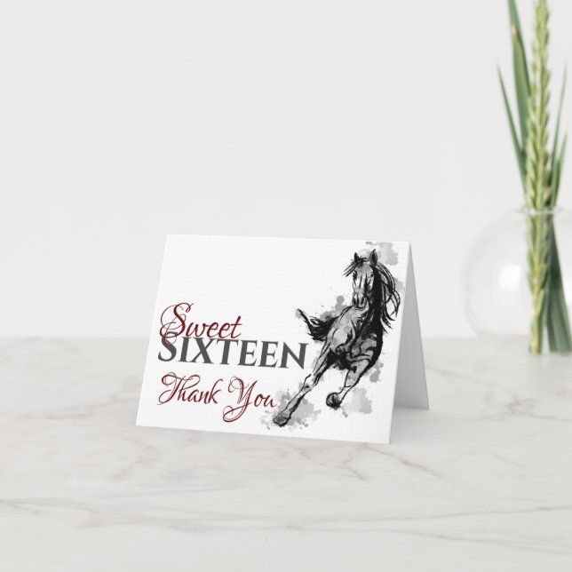 Carte De Remerciements Sweet sixteen Galloping Horse Croquis Anniversaire (Devant)