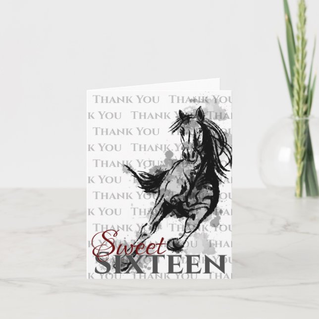 Carte De Remerciements Sweet sixteen Galloping Horse Croquis Anniversaire (Devant)