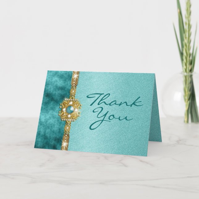 Carte De Remerciements "sweet sixteen" or turquoise 16 ans (Devant)