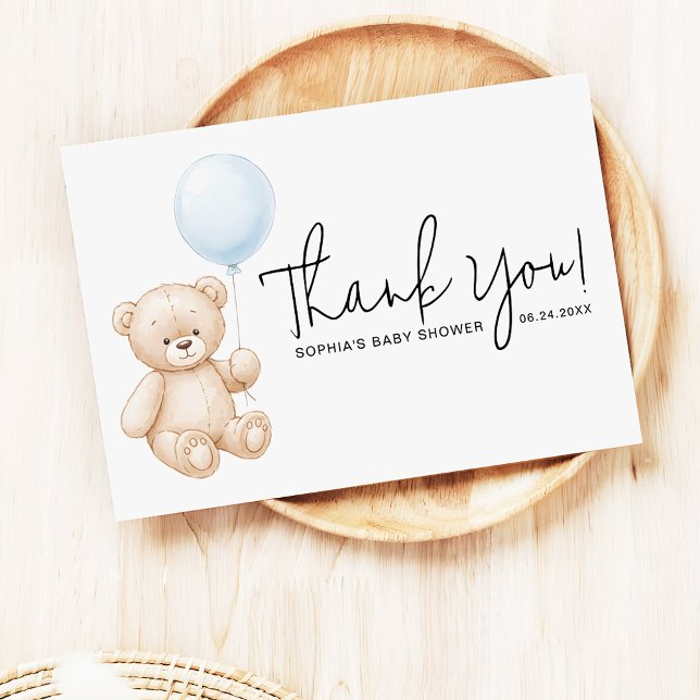 Carte De Remerciements Sweet Teddy Bear Baby shower de script moderne (Créateur téléchargé)