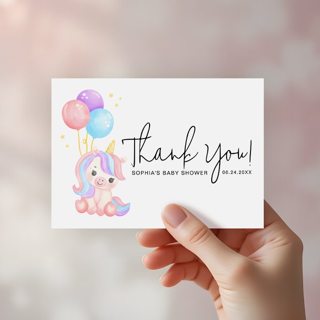 Carte De Remerciements Sweet Unicorn Balloons Pastel Baby Shower (Créateur téléchargé)