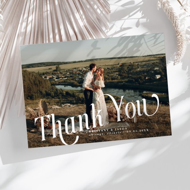 Carte De Remerciements Swirly Typography Wedding Photo Thank You Card (Créateur téléchargé)