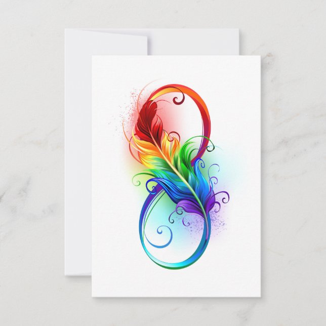 Carte De Remerciements Symbole d'infini avec plume arc-en-ciel (Devant)
