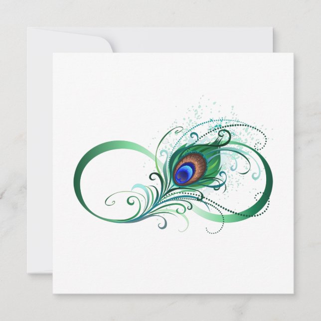 Carte De Remerciements Symbole d'infini avec plume de paon (Devant)