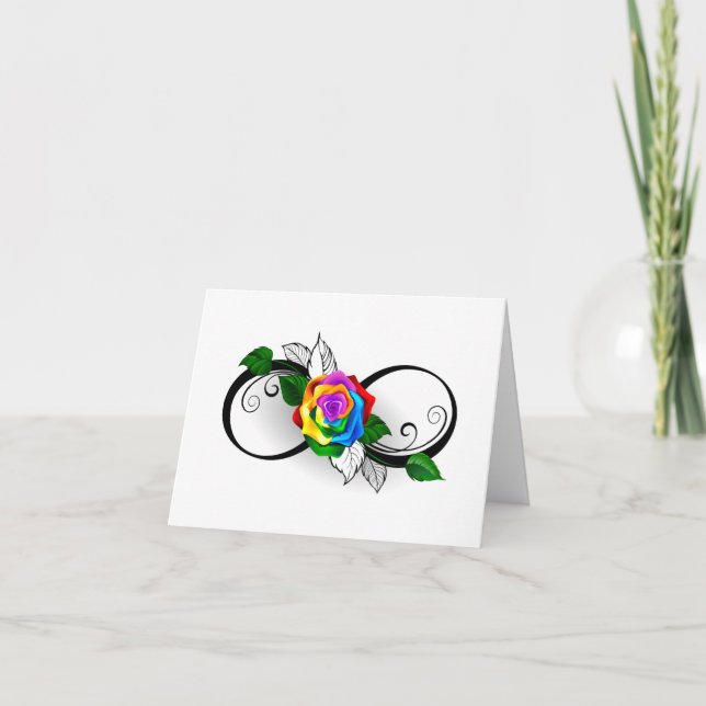 Carte De Remerciements Symbole d'infini avec Rose arc-en-ciel (Devant)