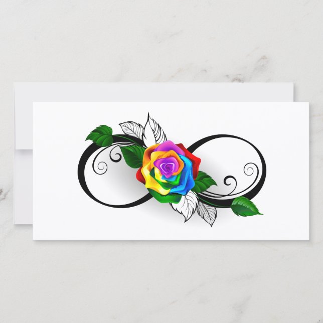 Carte De Remerciements Symbole d'infini avec Rose arc-en-ciel (Devant)
