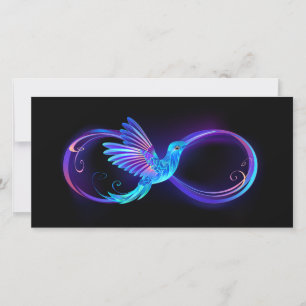 Carte De Remerciements Symbole d'infini néon avec colibri brillant