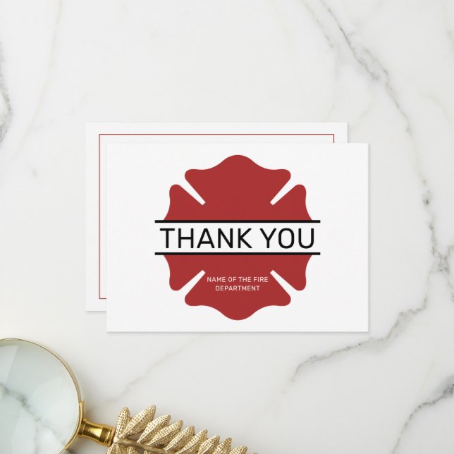 Carte De Remerciements Symbole du logo rouge du pompier personnalisé (Devant/Arrière en situation)